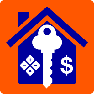 FinanceHUB app logo featuring a white key, calculator, and dollar symbol inside a blue house with an orange roof.