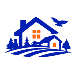 Eagle VA home loans icon with luxury home, Idaho landscape, and eagle silhouette